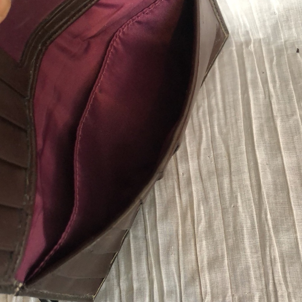 COACH Ashley Signature Silk bifold checkbook wallet brown leather w/purple - Picture 11 of 16